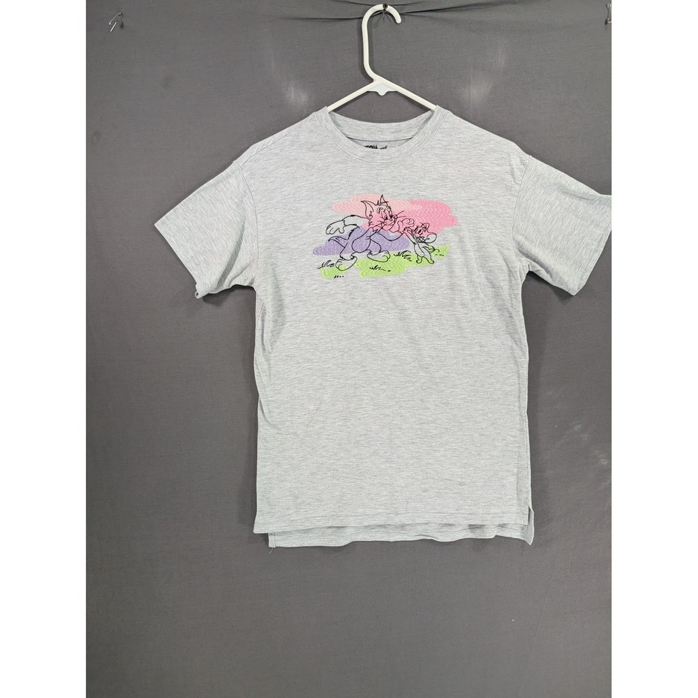 Tom and Jerry Gray Embroidered Graphic Short Sleeve T-Shirt XXS 8064